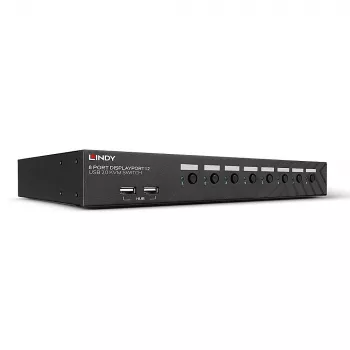 Lindy 8 Portu DisplayPort 1.2, USB 2.0 un Audio KVM Slēdzis, 3840 x 2160 pikseļi, 4K Ultra HD, Montējams statīvā, 1U, Melns