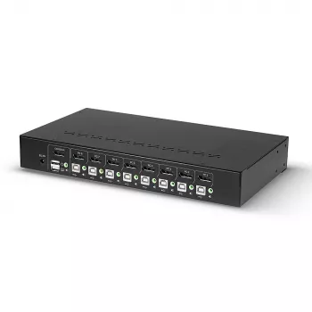 Lindy 8 Portu DisplayPort 1.2, USB 2.0 un Audio KVM Slēdzis, 3840 x 2160 pikseļi, 4K Ultra HD, Montējams statīvā, 1U, Melns