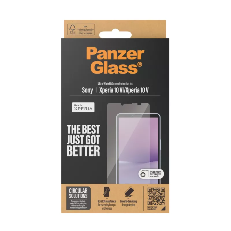 Aizsargstikls PanzerGlass Sony Xperia 10 VI Ultra-Wide Fit, izturīgs pret skrāpējumiem un triecieniem