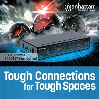Manhattan USB-A 7-Port Industrial USB 3.0 Hubs ar 7x USB-A, 5 Gbps, 20 kV ESD aizsardzība, DIN sliede, sienas stiprinājums, metāla korpuss