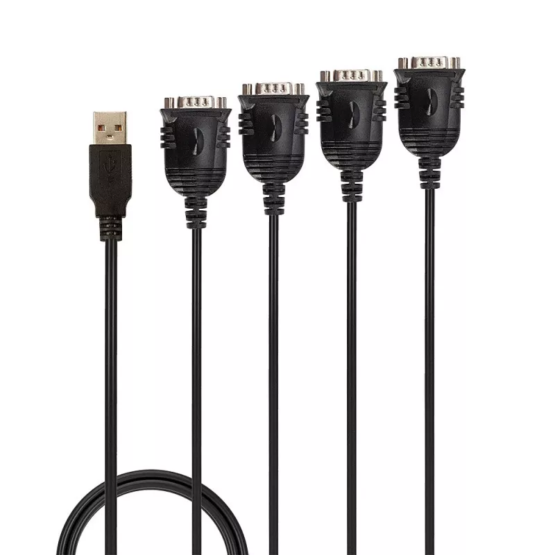Lindy USB uz 4 portu seriālais pārveidotājs, melns, 0.94 m, USB Type-A, DB-9, vīriešu, vīriešu