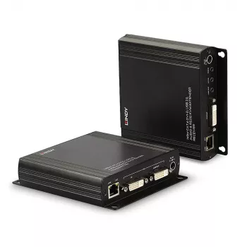 Lindy 140m Cat.6 DVI-D, USB, Audio un RS-232 KVM pagarinātājs, raidītājs un uztvērējs, vadu, 140 m, Cat6, 60 Hz, Melns