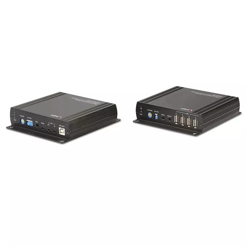 Lindy 140m Cat.6 DVI-D, USB, Audio un RS-232 KVM pagarinātājs, raidītājs un uztvērējs, vadu, 140 m, Cat6, 60 Hz, Melns