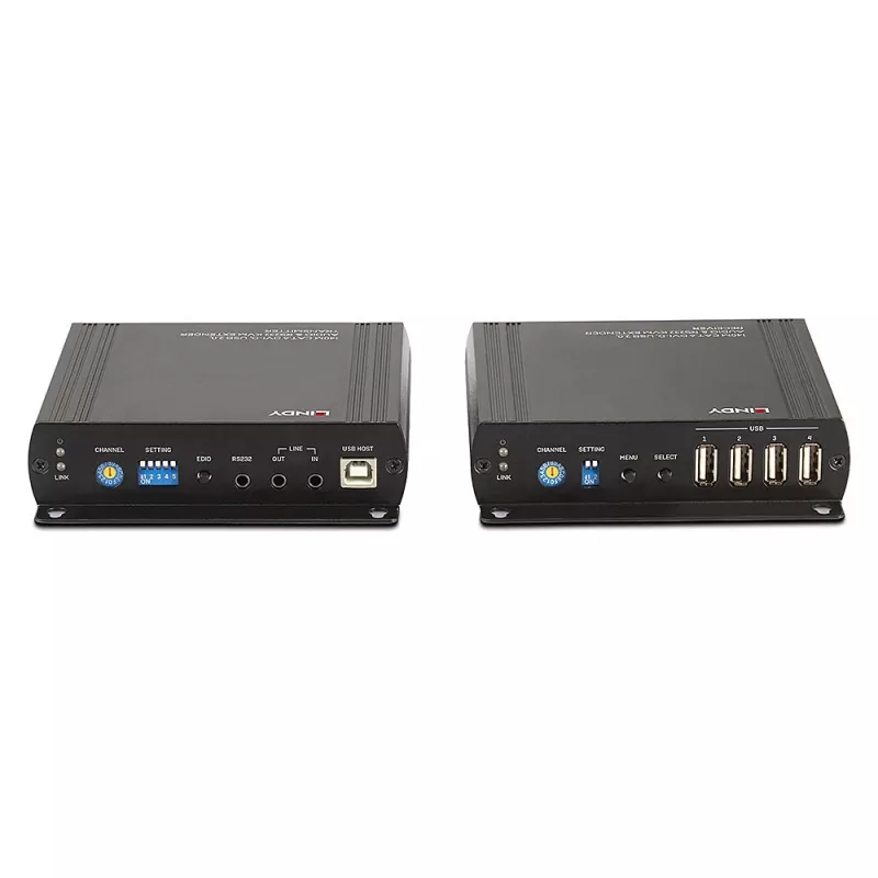 Lindy 140m Cat.6 DVI-D, USB, Audio un RS-232 KVM pagarinātājs, raidītājs un uztvērējs, vadu, 140 m, Cat6, 60 Hz, Melns