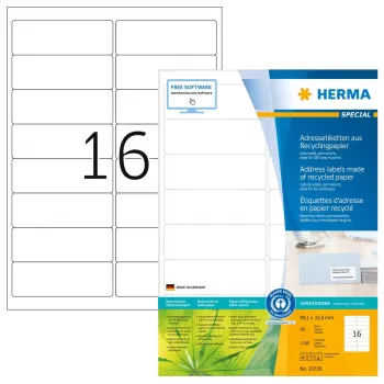 Pašlīmējošās printera etiķetes HERMA 10730 Baltas 9,91x3,38 cm 1280 gab.
