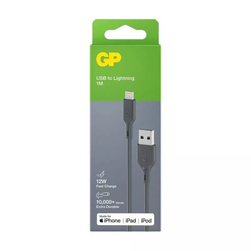 Kabelis GP Batteries CL1N 1m Lightning uz USB A 12W 2.4A