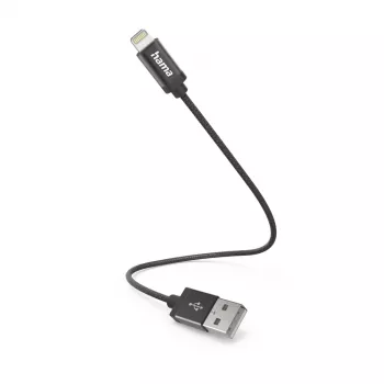 Hama lādēšanas kabelis, USB-A - Lightning, 0,2 m, neilons, melns