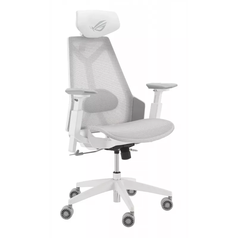 Spēļu krēsls Asus ROG Destrier Ergo Core White — sieta sēdeklis, 136 kg, 720 mm