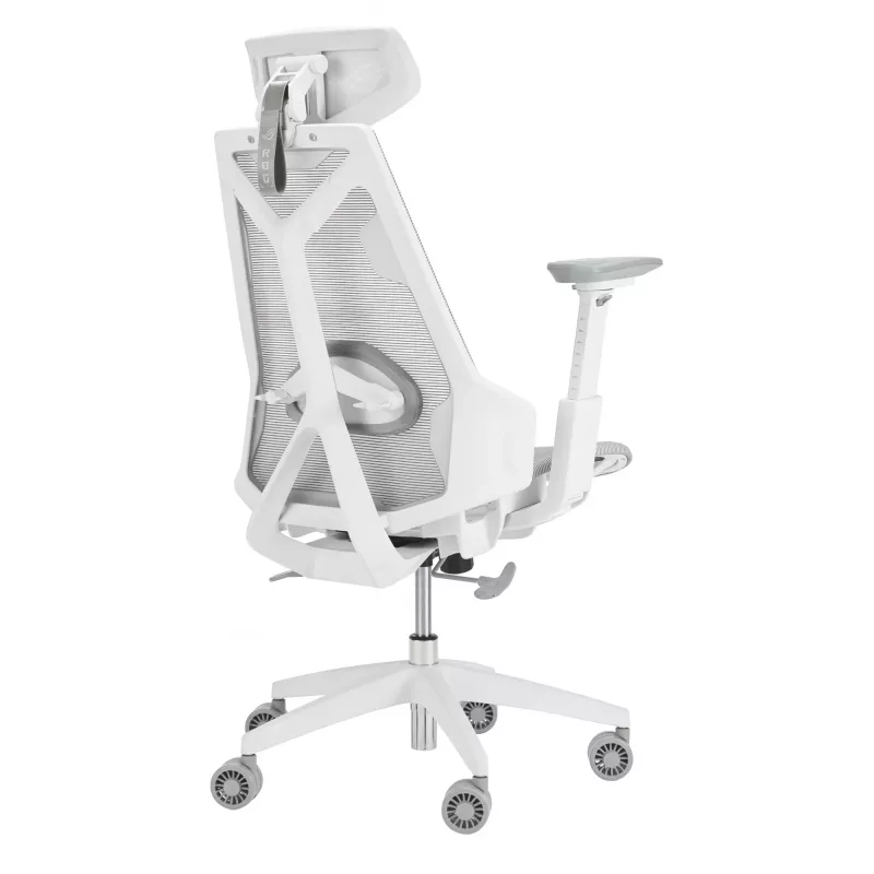 Spēļu krēsls Asus ROG Destrier Ergo Core White — sieta sēdeklis, 136 kg, 720 mm