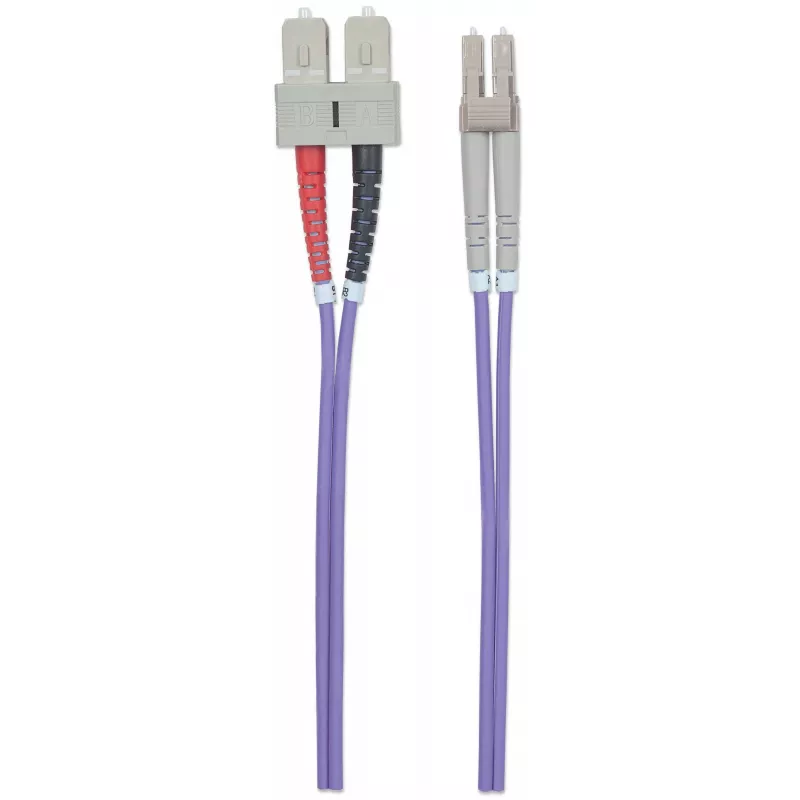 Intellinet optiskās šķiedras lēciena kabelis, OM4, LC/SC, 3m, violets, duplekss, daudzmodu, 50/125 µm, LSZH, mūža garantija