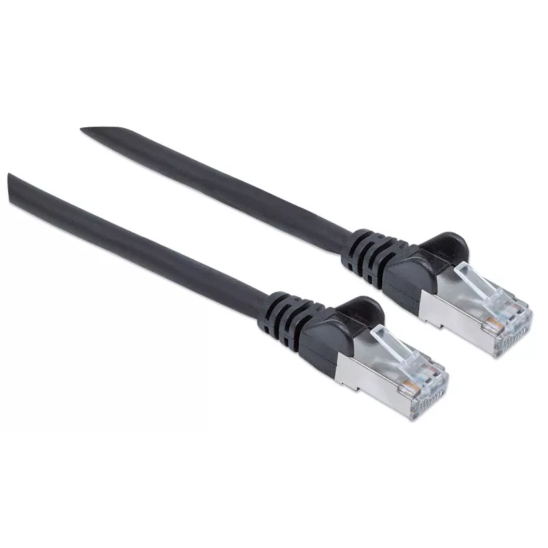 Intellinet tīkla savienojuma kabelis, Cat6, 30m, Melns, Varš, S/FTP, LSOH / LSZH, PVC, RJ45, Zeltīti kontakti, Bezāķa, Aizsargvāciņš, Mūža garantija