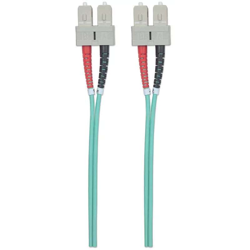 Intellinet Fiber Optic Patch Cable, OM3, SC/SC, 2m, Aqua, Duplex, Multimode, 50/125 µm, LSZH
