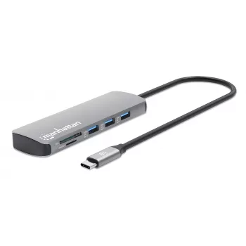 Manhattan USB-C Dokstacija ar Karšu Lasītāju, 7 Porti: Ethernet, HDMI, USB-A (x3) un USB-C (x2), ar 100 W Power Delivery