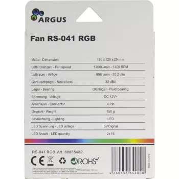 Ventilators Inter-Tech RS-041 RGB 12 cm Melns
