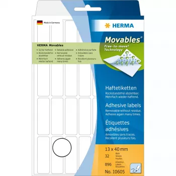 Daudzfunkciju etiķetes HERMA 13x40 mm baltas Movables/noņemamas papīra matētas 896 gab.