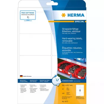 Pašlīmējošā etiķete HERMA 4575 Noņemama Balta 160 gab.