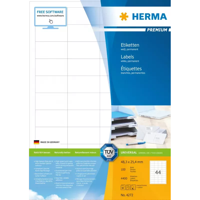 Pašlīmējošas printera etiķetes HERMA Labels Premium A4 48,3x25,4 mm