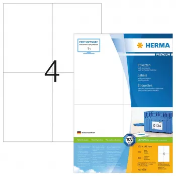 Uzlīmes HERMA Premium A4 105x148 mm balts papīrs matēts 400 gab.