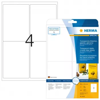 Pašlīmējošās etiķetes HERMA caurspīdīgās kristāldzidrās A4 99,1x139 mm