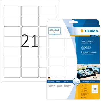 Pašlīmējošas printera etiķetes HERMA A4 63,5x38,1 mm balts papīrs spīdīgs 525 gab.