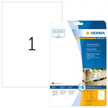 Pašlīmējošā printera etiķete HERMA Labels A4 210x297 mm balta īpaši stipra saķere papīrs matēts 25 gab.