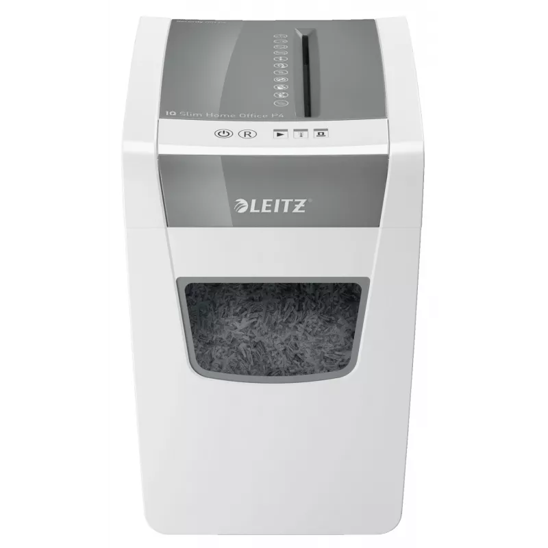 Leitz IQ Slim Home Office Papīra Smalcinātājs P4, Šķērsgriezuma smalcināšana, 22 cm, 4 x 28 mm, 23 L, 10 lapas, 58 dB