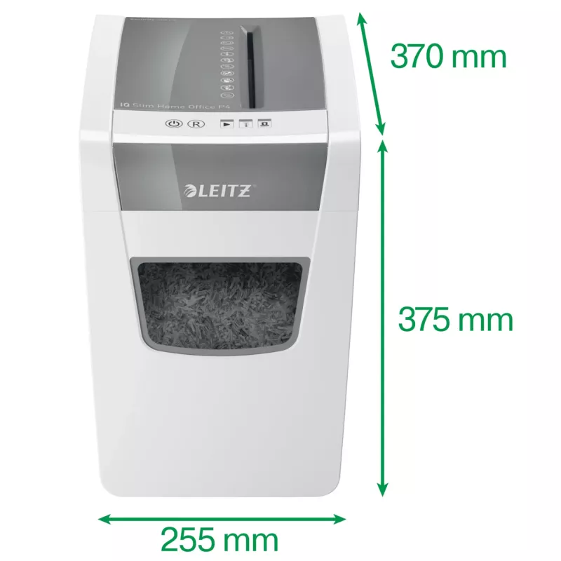 Leitz IQ Slim Home Office Papīra Smalcinātājs P4, Šķērsgriezuma smalcināšana, 22 cm, 4 x 28 mm, 23 L, 10 lapas, 58 dB
