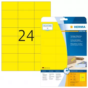 Pašlīmējošas printera uzlīmes HERMA Krāsainās uzlīmes A4 70x37 mm dzeltenas