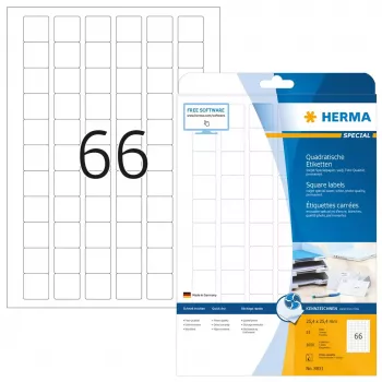 HERMA inkžeta etiķetes A4 25,4x25,4 mm balts matēts papīrs 1650 gab.