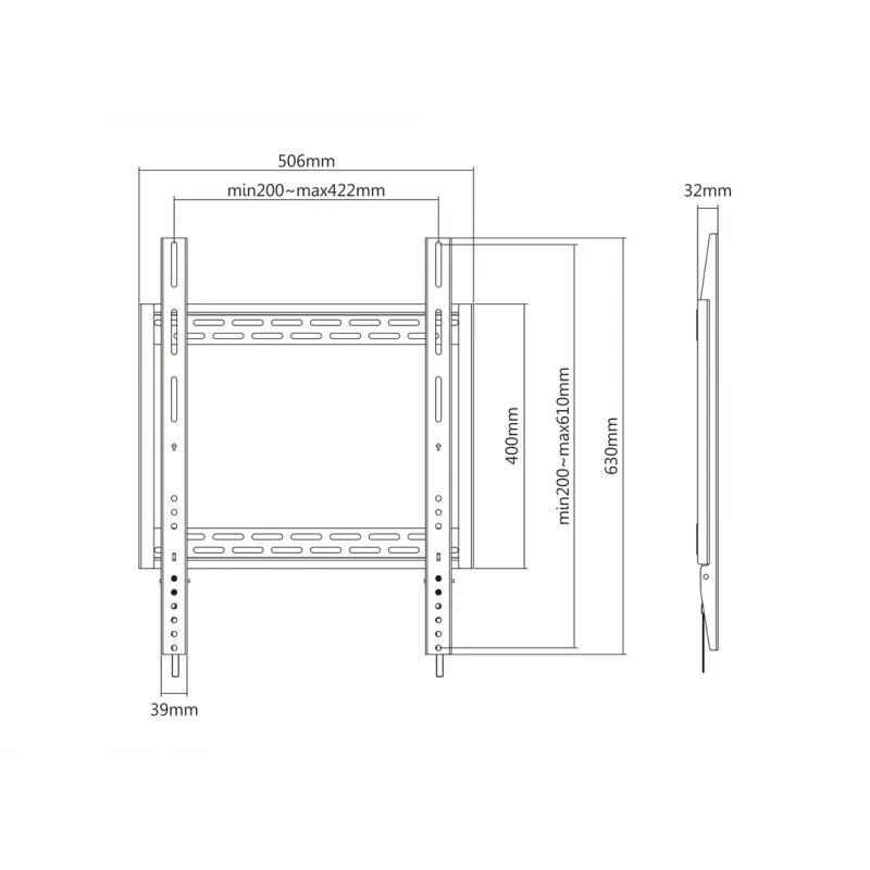 Sienas stiprinājums MULTIBRACKETS M Universal HD Portrait 60–100 collu ekrāniem, VESA 200x200–400x600, 100 kg, melns