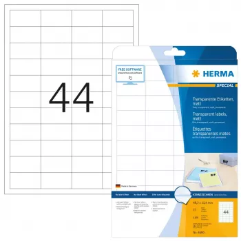 Pašlīmējošās printera etiķetes HERMA Caurspīdīgas matētas A4 48,3x25,4 mm plēve 1100 gab.