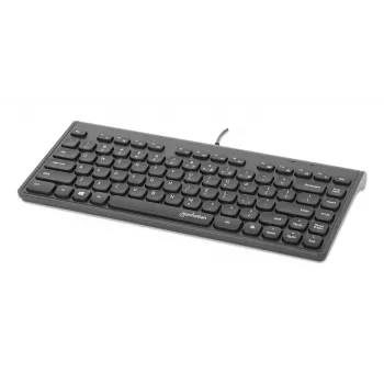 Manhattan Slim Wired USB Mini Keyboard, 12 multivides/funkciju taustiņi, iebūvēts 1.5 m USB-A kabelis, kompakts, zema profila formāts, PC un klēpjdatoram, melns