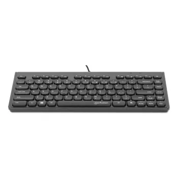 Manhattan Slim Wired USB Mini Keyboard, 12 multivides/funkciju taustiņi, iebūvēts 1.5 m USB-A kabelis, kompakts, zema profila formāts, PC un klēpjdatoram, melns