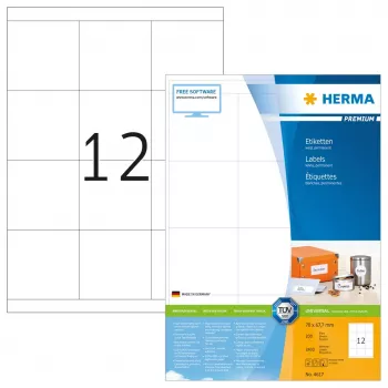 Pašlīmējošās printera etiķetes HERMA Labels Premium A4 70x67,7 mm