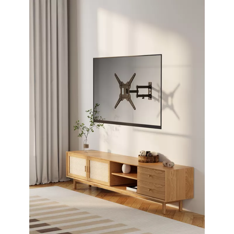 Manhattan pilnas kustības sienas stiprinājums TV un monitoriem, 32-55 collām, VESA 100x100-400x400mm, līdz 30kg, melns