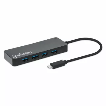 Manhattan 7 portu USB-C centrmezgls, 7x USB-A 3.2 Gen1, 5 Gbps, barošana no USB-C, melns