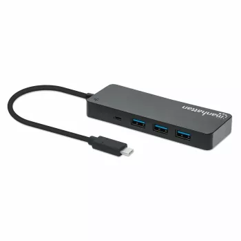 Manhattan 7 portu USB-C centrmezgls, 7x USB-A 3.2 Gen1, 5 Gbps, barošana no USB-C, melns