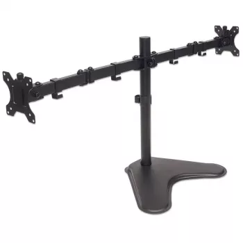 Divkāršais galda stiprinājums Manhattan monitoriem un TV (pilna kustība), brīvi stāvošs, 10-27 collu ekrāniem, VESA 75x75 un 100x100mm, līdz 8kg katram, melns