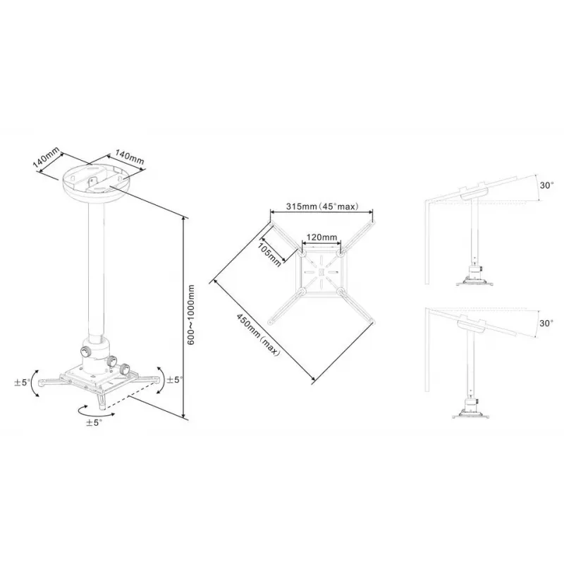Multibrackets M Universāls projektora griestu stiprinājums 600-1000 ar smalko regulēšanu