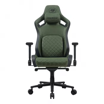 Universāla spēļu krēsls Cougar DEFENSOR S ARMY GREEN F — auduma sēdeklis, 150 kg max, W 760 × D 690 mm, H 129.5–137 cm