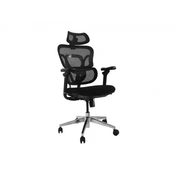 Ergonomisks biroja krēsls EQUIP 651053 ar galvas balstu un roku balstiem, sieta atzveltne, polsterēts sēdeklis, regulējams augstums 117–135 cm, platums 660 mm, melns