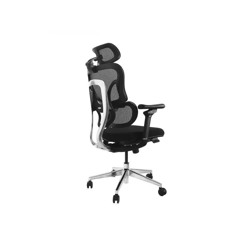 Ergonomisks biroja krēsls EQUIP 651053 ar galvas balstu un roku balstiem, sieta atzveltne, polsterēts sēdeklis, regulējams augstums 117–135 cm, platums 660 mm, melns