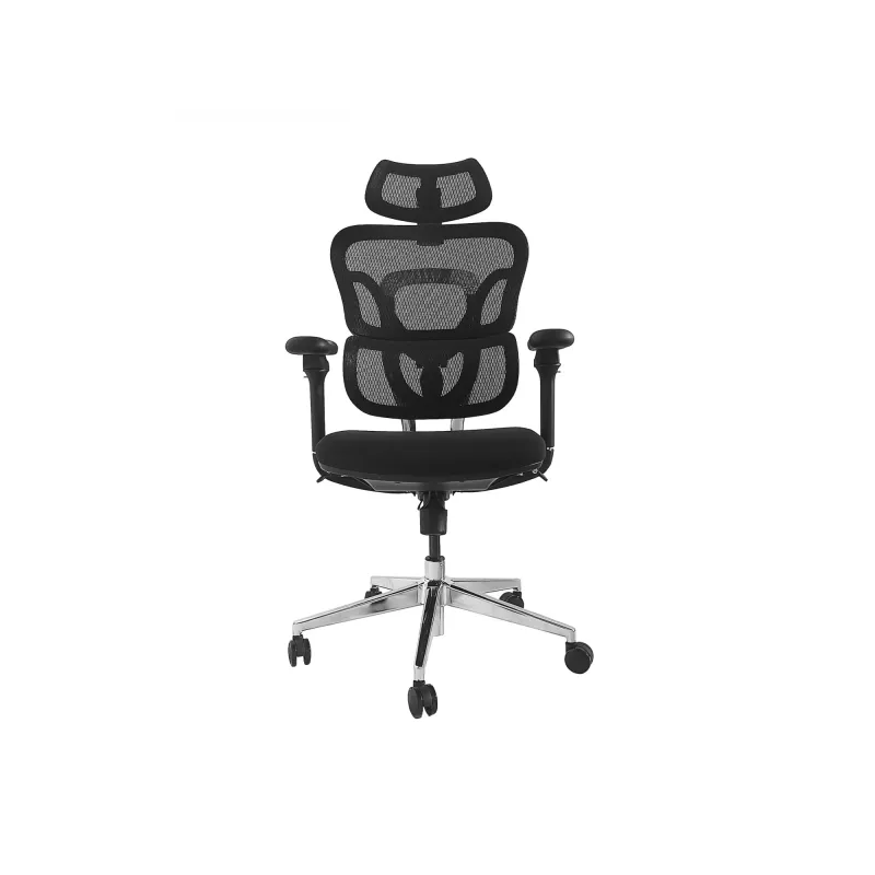 Ergonomisks biroja krēsls EQUIP 651053 ar galvas balstu un roku balstiem, sieta atzveltne, polsterēts sēdeklis, regulējams augstums 117–135 cm, platums 660 mm, melns