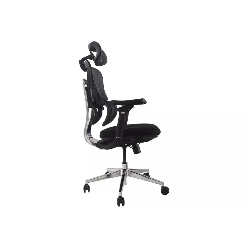 Ergonomisks biroja krēsls EQUIP 651053 ar galvas balstu un roku balstiem, sieta atzveltne, polsterēts sēdeklis, regulējams augstums 117–135 cm, platums 660 mm, melns