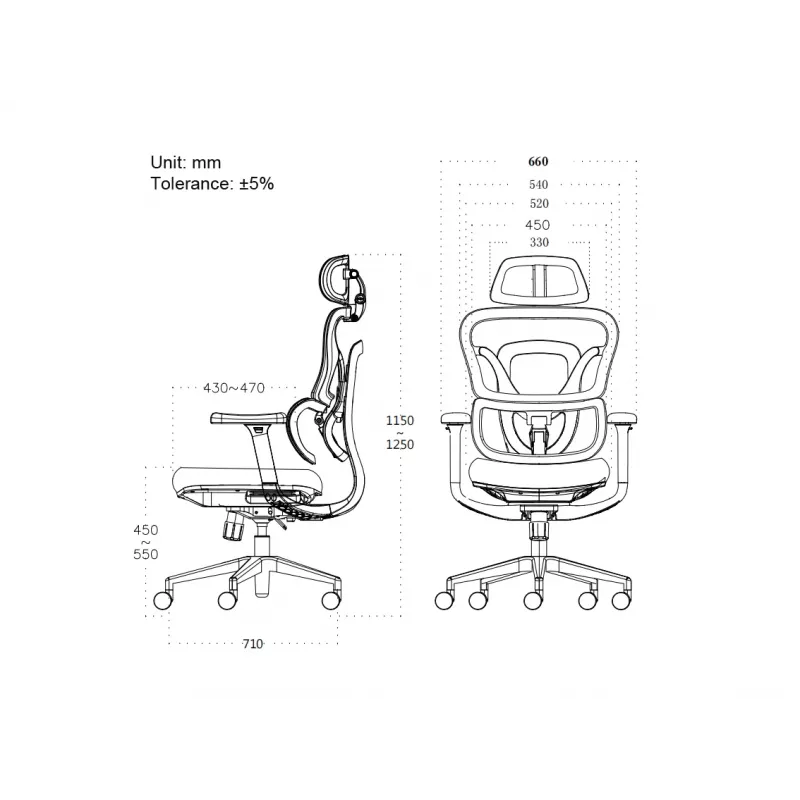 Ergonomisks biroja krēsls EQUIP 651053 ar galvas balstu un roku balstiem, sieta atzveltne, polsterēts sēdeklis, regulējams augstums 117–135 cm, platums 660 mm, melns