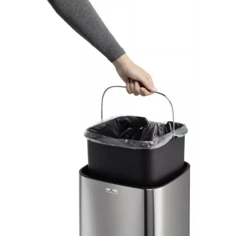 Durable TOUCH 21L taisnstūra atkritumu tvertne, nerūsējošais tērauds, melns/sudrabs