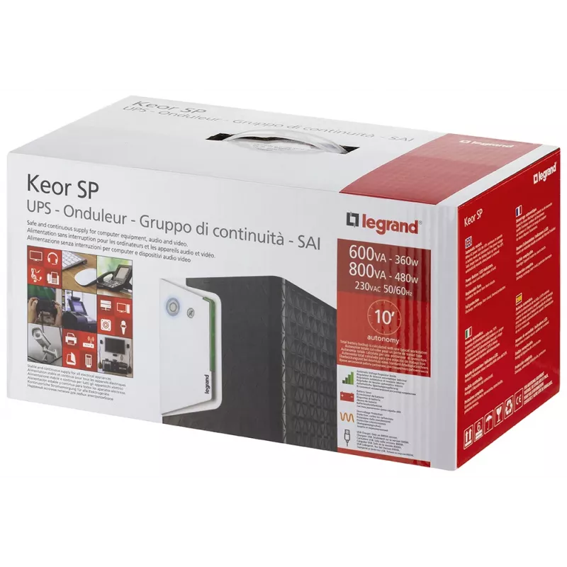 Legrand Keor ASI SP 800 GR nepārtrauktās barošanas avots (UPS) Line-Interactive 0.8 kVA 480 W 2 AC kontaktligzdas