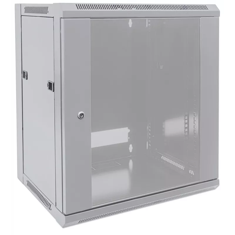 Intellinet 19 collu tīkla skapis - sienas montāža (standarta), 9U, 600mm dziļš, pelēks, plakanā iepakojumā, max 60kg, piemērots arī lietošanai uz galda vai grīdas, lietojamais dziļums 410mm, metāla un stikla durvis, aizmugures panelis, noņemami sāni, sien