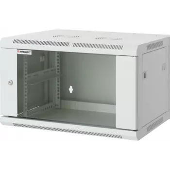 Intellinet 19 inch tīkla skapis - sienas stiprinājums (standarta), 20U, 600mm dziļš, pelēks, samontēts, max 60kg, piemērots arī lietošanai uz galda vai grīdas, lietderīgais dziļums 500mm, metāla un stikla durvis, aizmugures panelis, noņemami sāni, sienas mont
