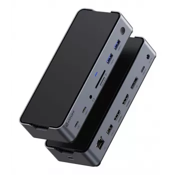 eSTUFF GLB232006 USB-C dokstacija ar 3 portiem, alumīnija, melna